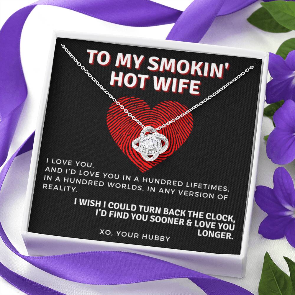 To My Smokin' Hot Wife Thumb Print | From Husband, Gift, 14K White Gold, Necklace, Pendant, Romantic, Anniversary, Birthday, Just Because, I love you