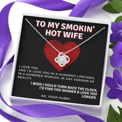 To My Smokin' Hot Wife Thumb Print | From Husband, Gift, 14K White Gold, Necklace, Pendant, Romantic, Anniversary, Birthday, Just Because, I love you
