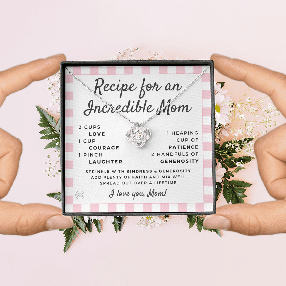 Gift for Mom | Mother's Day Necklace, Recipe for an Incredible Mother, Bonus Mom, Stepmom, From Daughter, From Son 0215cK