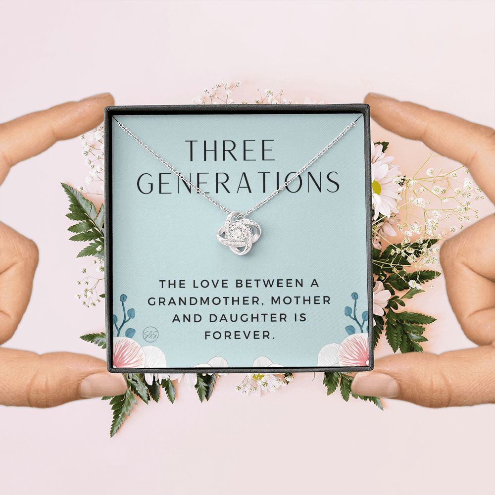 Three Generations Necklace | Grandmother, Mother and Daughter Bond, Mother's Day Gift For Grandma or Mom, Matching Love Knot 3c