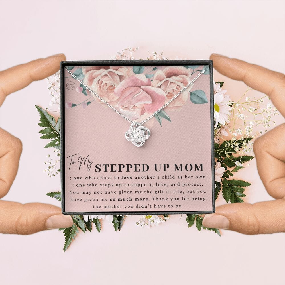 Stepped Up Mom | Christmas Gift for Stepmom, Bonus Mom Necklace, Stepmother, Grandma, Second Mama, From Step Daughter Son, Birthday, Foster