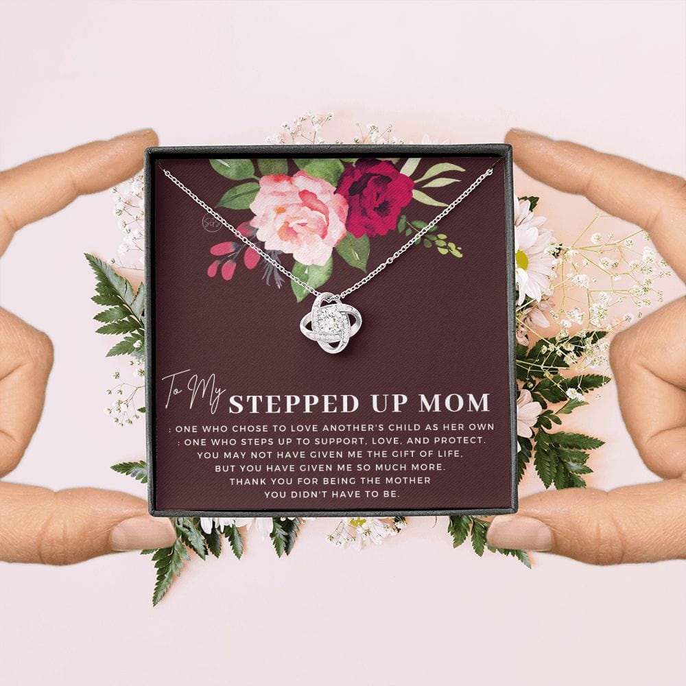 Stepped Up Mom | Christmas Gift for Stepmom, Bonus Mom Necklace, Stepmother, Grandma, Second Mama, From Step Daughter Son, Birthday, Foster