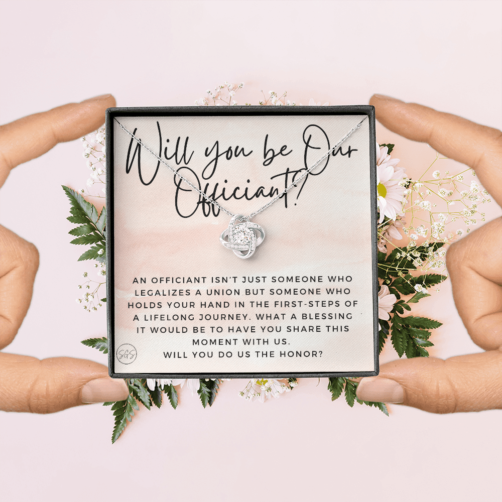 Wedding Officiant Proposal Gift | Will You Marry Us? Will You Be Our Officiant? For Friends, Best Friend Bestie Necklace Bridal Party 0817bK2