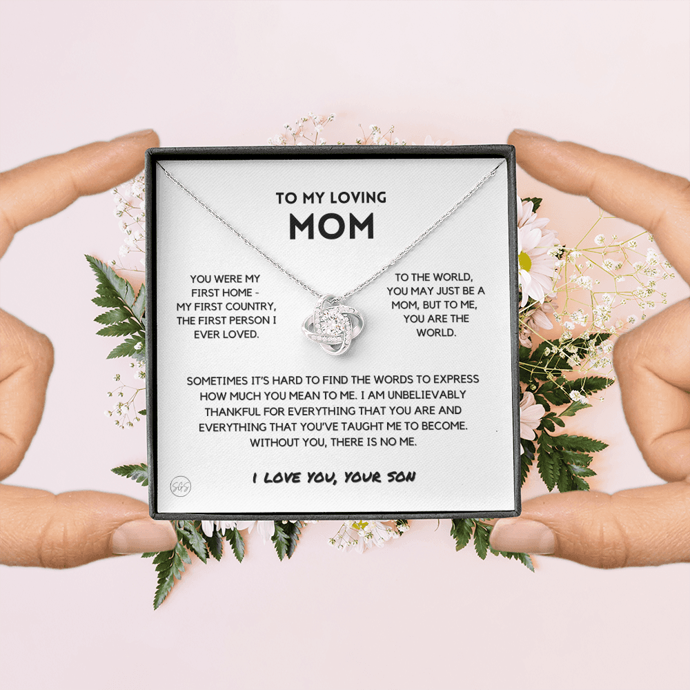 Mom - You're The World - Love Knot Necklace From Son | Gift for Mother's Day From Son, Gift for Mom, You Were My First Country & Home 2K