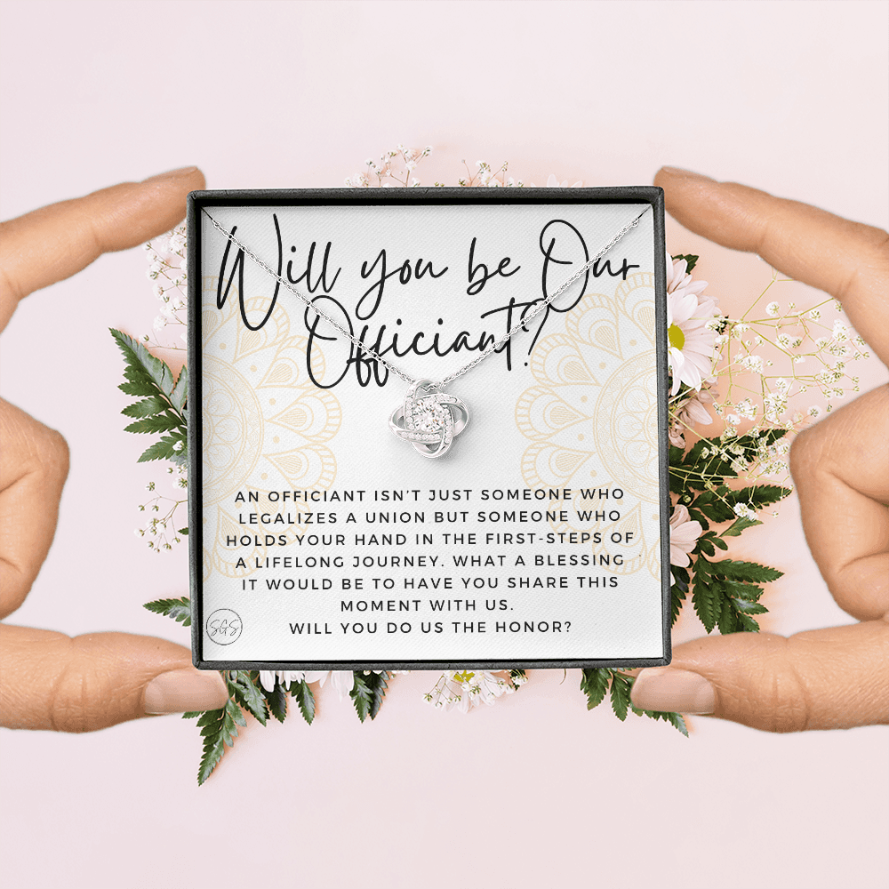 Wedding Officiant Proposal Gift | Will You Marry Us? Will You Be Our Officiant? For Friends, Best Friend Bestie Necklace Bridal Party 0817aK2