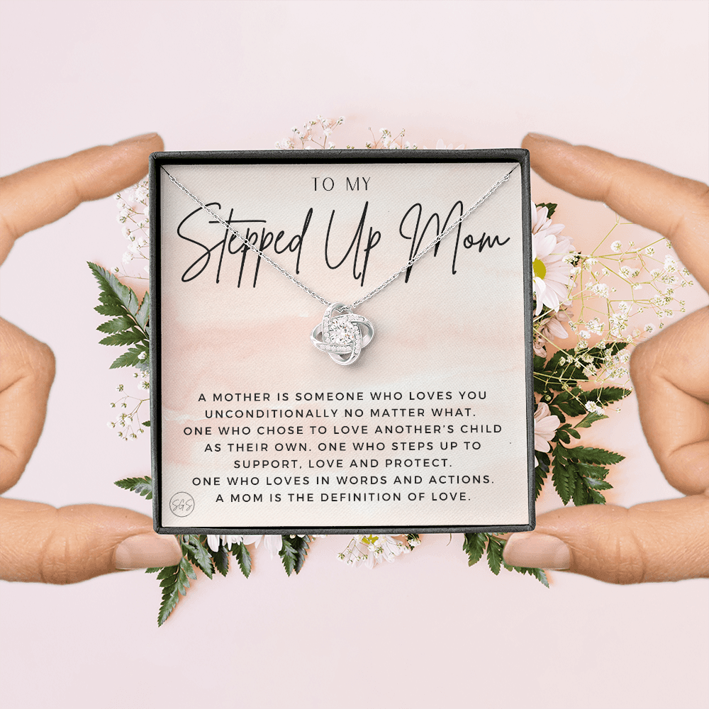 Stepped Up Mom | Gift for Stepmom, Bonus Mom, Stepmother, Grandma, Second Mama, From Step Daughter Son, Christmas, Birthday, Foster 1026bK