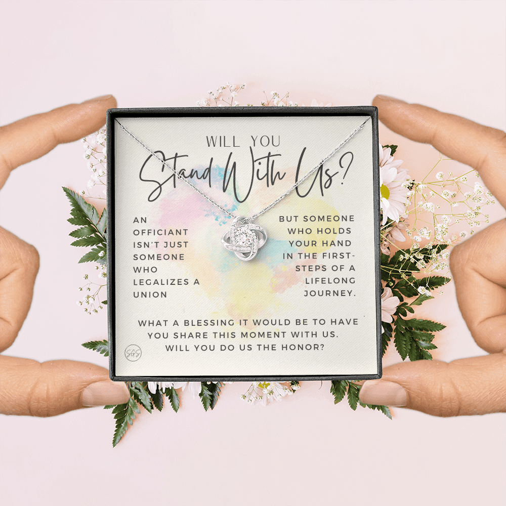 Wedding Officiant Proposal Gift | Will You Marry Us? Will You Be Our Officiant? For Friends, Best Friend Bestie Necklace Bridal Party 0131jK