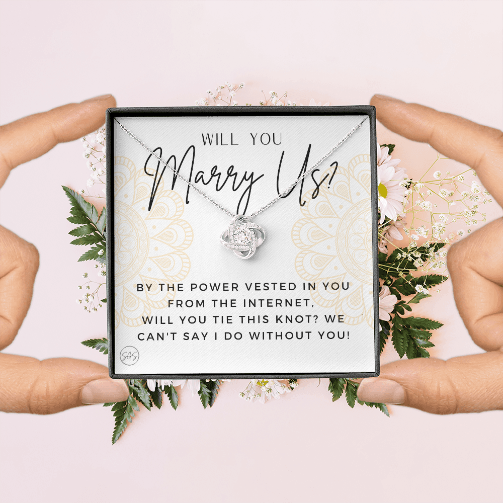 Wedding Officiant Proposal Gift | Will You Marry Us? Will You Be Our Officiant? For Friends, Best Friend Bestie Necklace Bridal Party 0817hK2