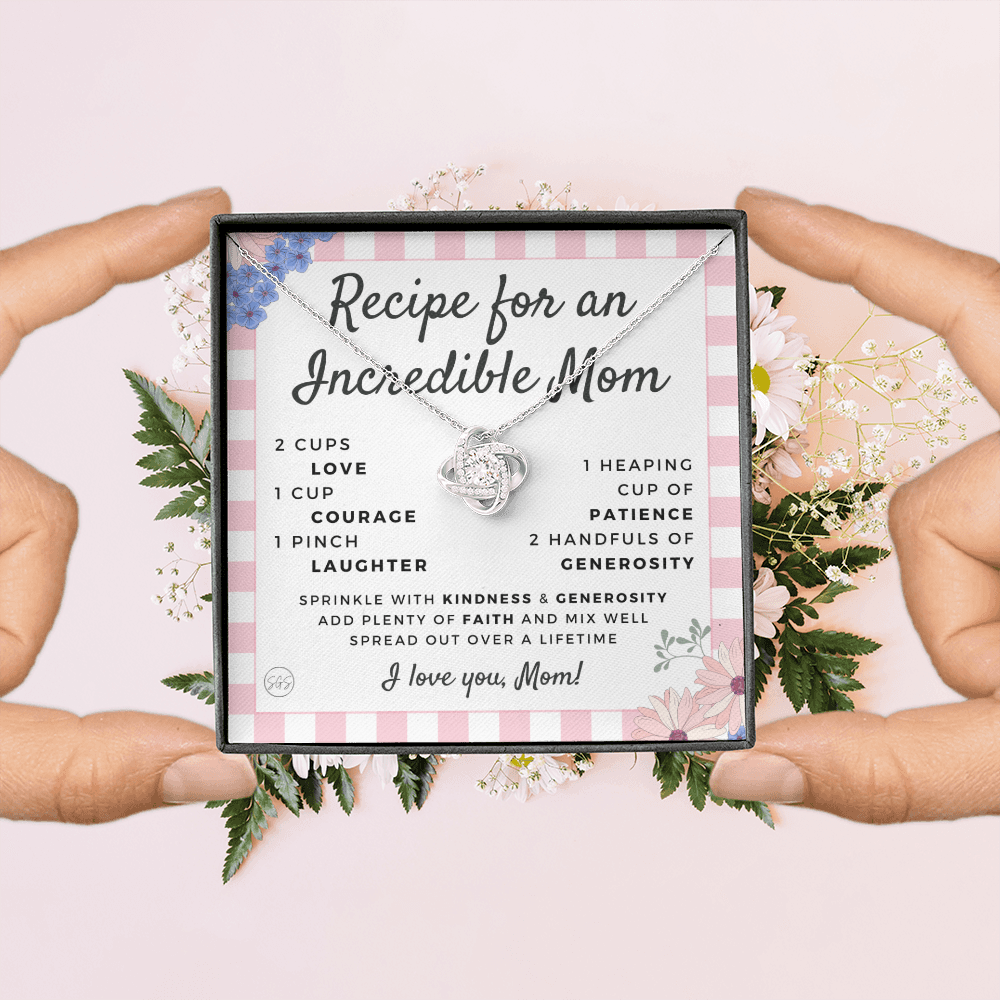 Gift for Mom | Mother's Day Necklace, Recipe for an Incredible Mother, Bonus Mom, Stepmom, From Daughter, From Son 0215dK