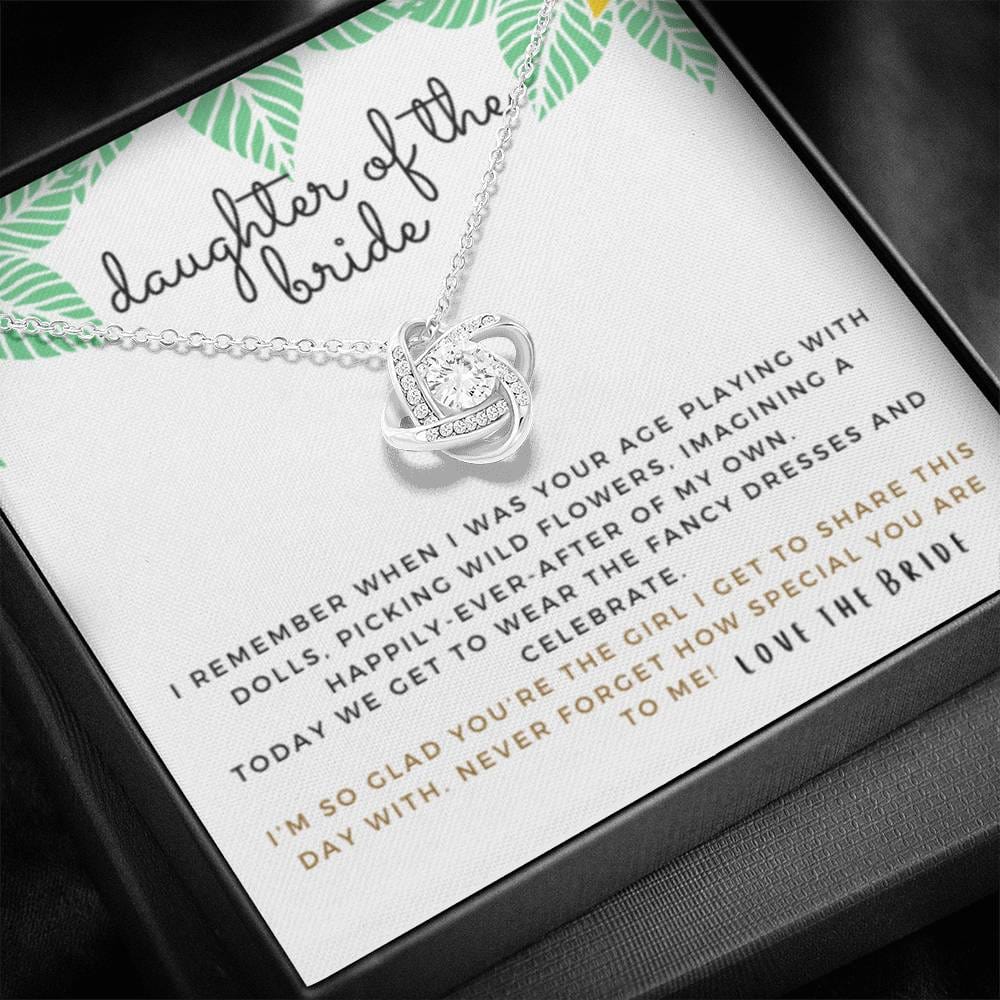 Daughter of the Bride Gift | Flower Girl Gift, Wedding Party, From the Bride, Flower Girl Necklace, Bride Squad, Bridal Party, Bridesmaid Proposal Daughter, 26 Love Knot