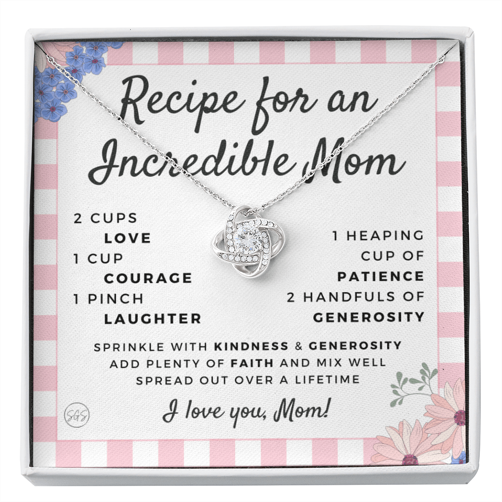 Gift for Mom | Mother's Day Necklace, Recipe for an Incredible Mother, Bonus Mom, Stepmom, From Daughter, From Son 0215dK