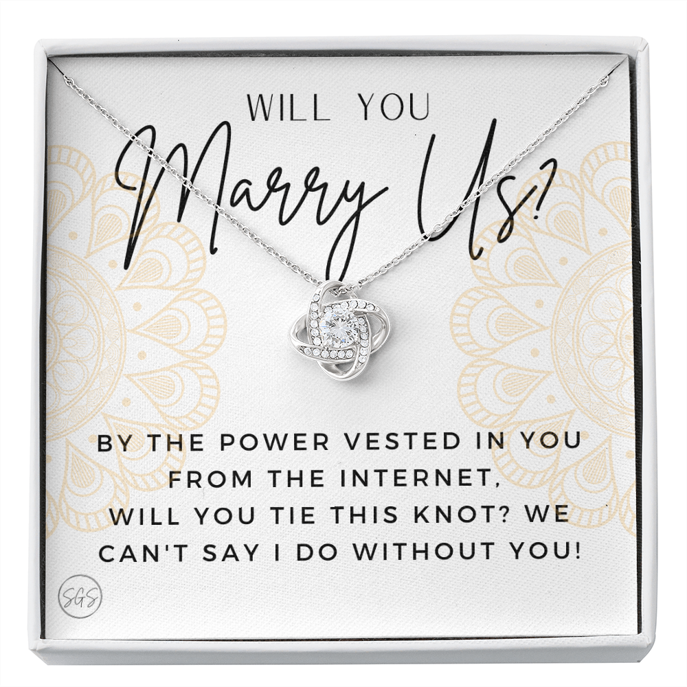 Wedding Officiant Proposal Gift | Will You Marry Us? Will You Be Our Officiant? For Friends, Best Friend Bestie Necklace Bridal Party 0817hK2