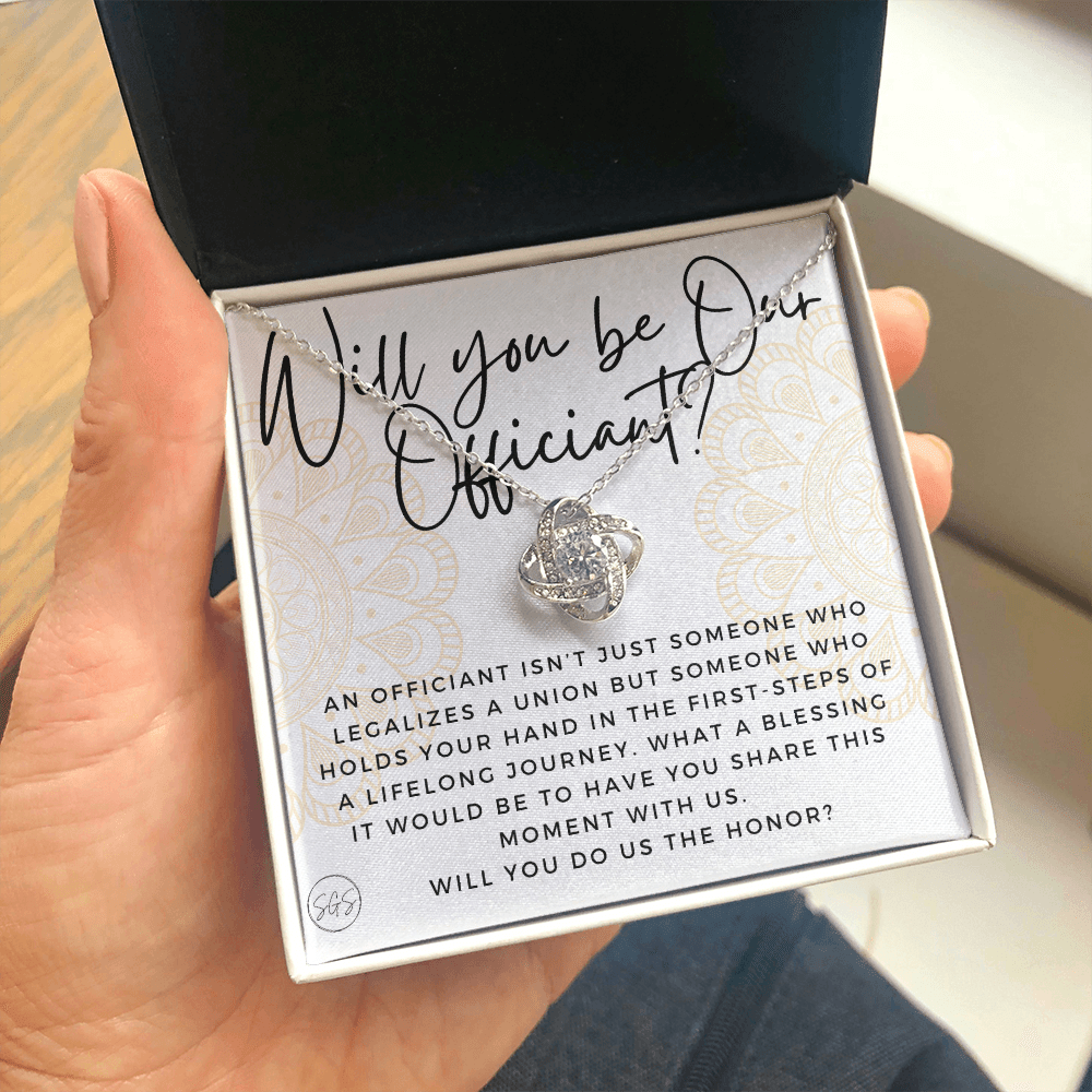 Wedding Officiant Proposal Gift | Will You Marry Us? Will You Be Our Officiant? For Friends, Best Friend Bestie Necklace Bridal Party 0817aK2
