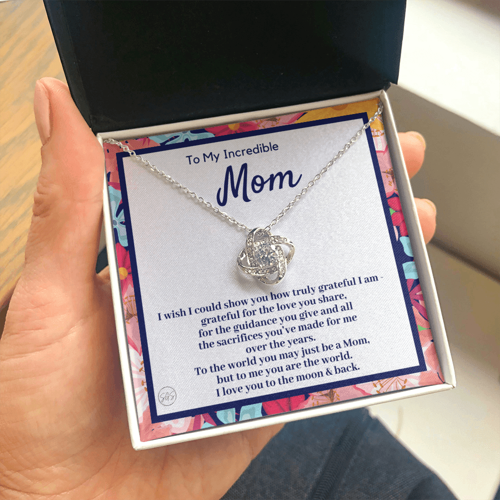 Gift for Mom | Mother's Day Gift, To My Loving Mom From Daughter, From Son, Love You to the Moon and Back, Love Knot Necklace 0422dK