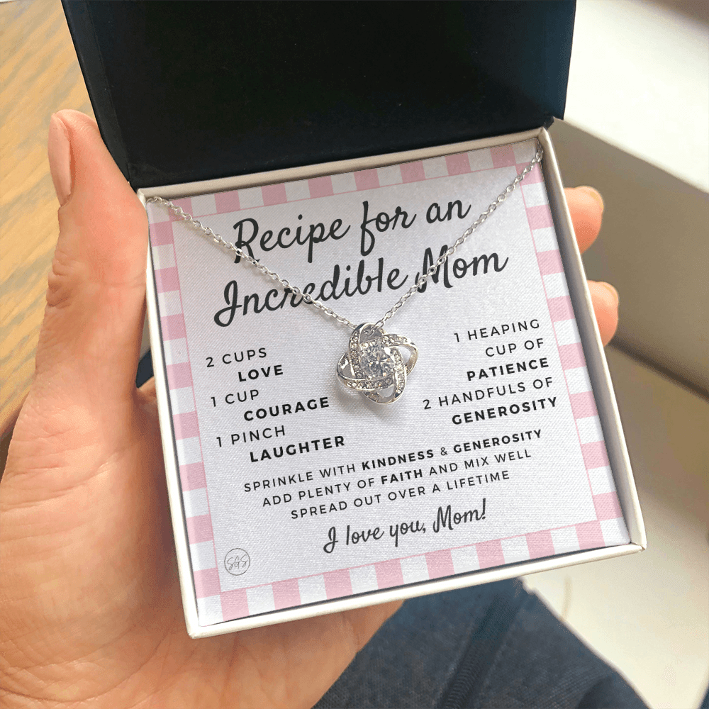 Gift for Mom | Mother's Day Necklace, Recipe for an Incredible Mother, Bonus Mom, Stepmom, From Daughter, From Son 0215cK