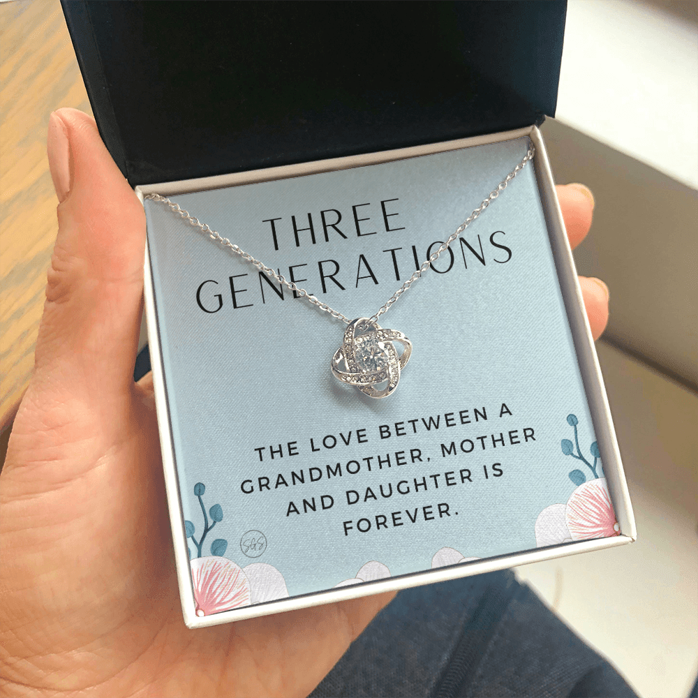 Three Generations Necklace | Grandmother, Mother and Daughter Bond, Mother's Day Gift For Grandma or Mom, Matching Love Knot 3c