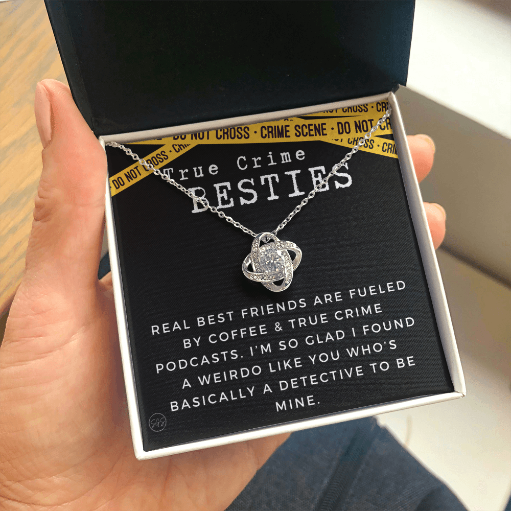 True Crime Best Friend Gift | Christmas Gift for Bestie, Funny Best Friend Necklace, True Crime & Wine, Podcast Junkie, Coffee Lover 1118-07K