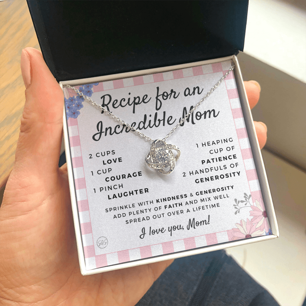 Gift for Mom | Mother's Day Necklace, Recipe for an Incredible Mother, Bonus Mom, Stepmom, From Daughter, From Son 0215dK