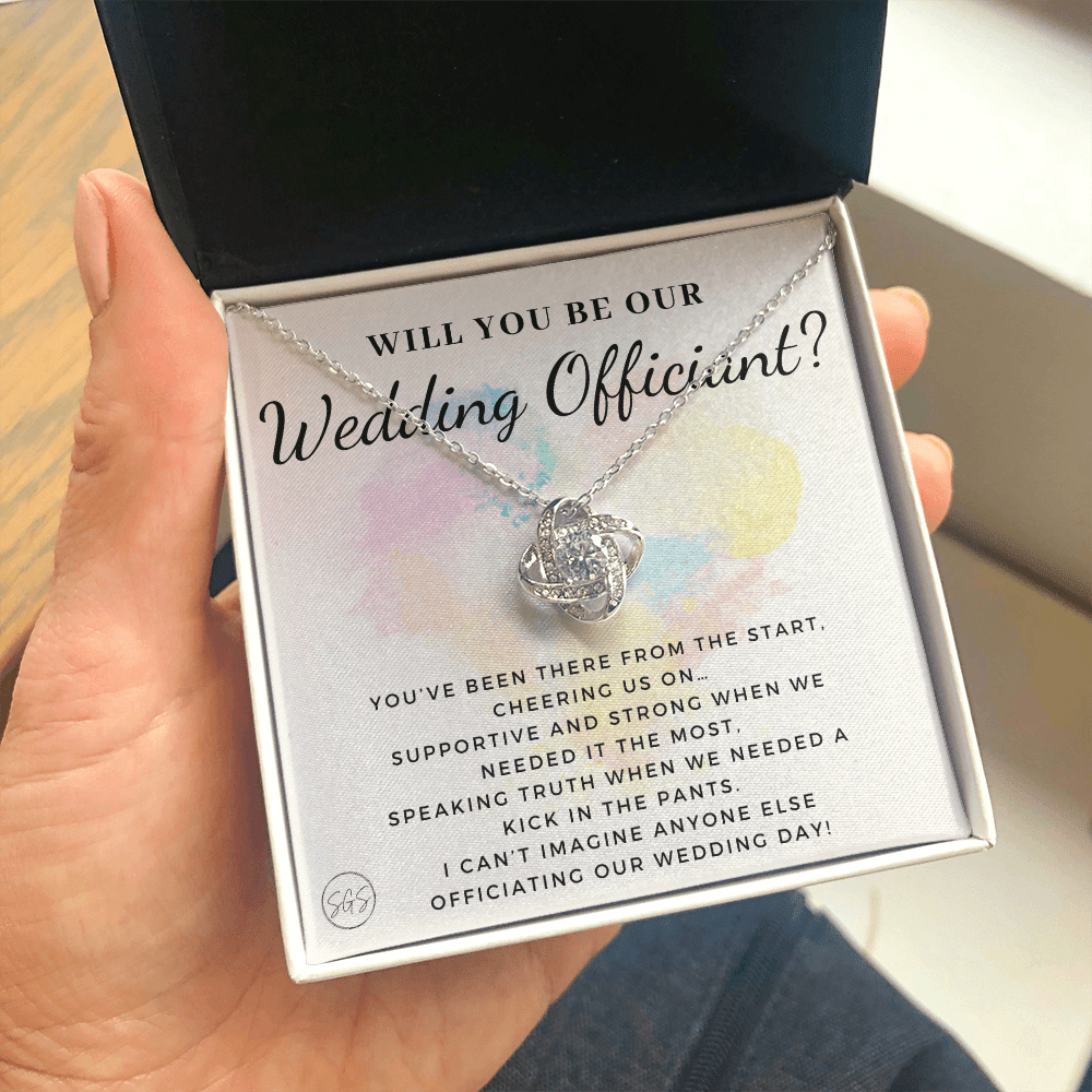 Wedding Officiant Proposal Gift | Will You Marry Us? Will You Be Our Officiant? For Friends, Best Friend Bestie Necklace Bridal Party 0817dK2