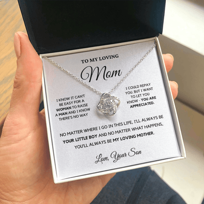 Gift For Mom from Son - I'll Always Be Your Little Boy - Love Knot Necklace | Gift for Mother's Day From Son, Mom Birthday Present M5