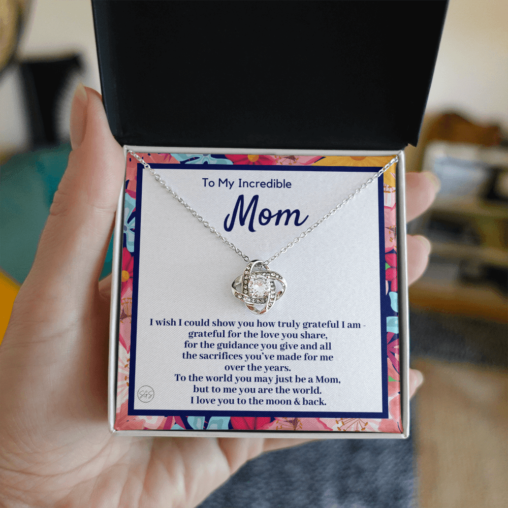 Gift for Mom | Mother's Day Gift, To My Loving Mom From Daughter, From Son, Love You to the Moon and Back, Love Knot Necklace 0422dK