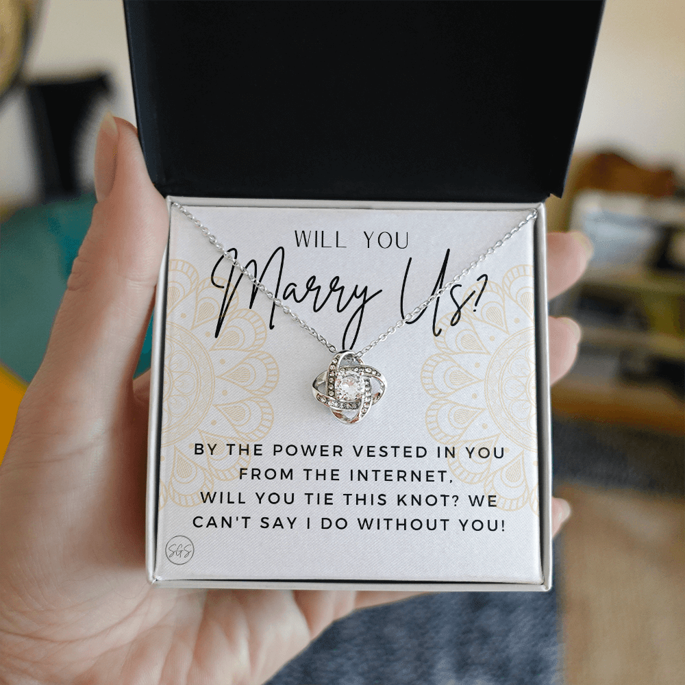Wedding Officiant Proposal Gift | Will You Marry Us? Will You Be Our Officiant? For Friends, Best Friend Bestie Necklace Bridal Party 0817hK2