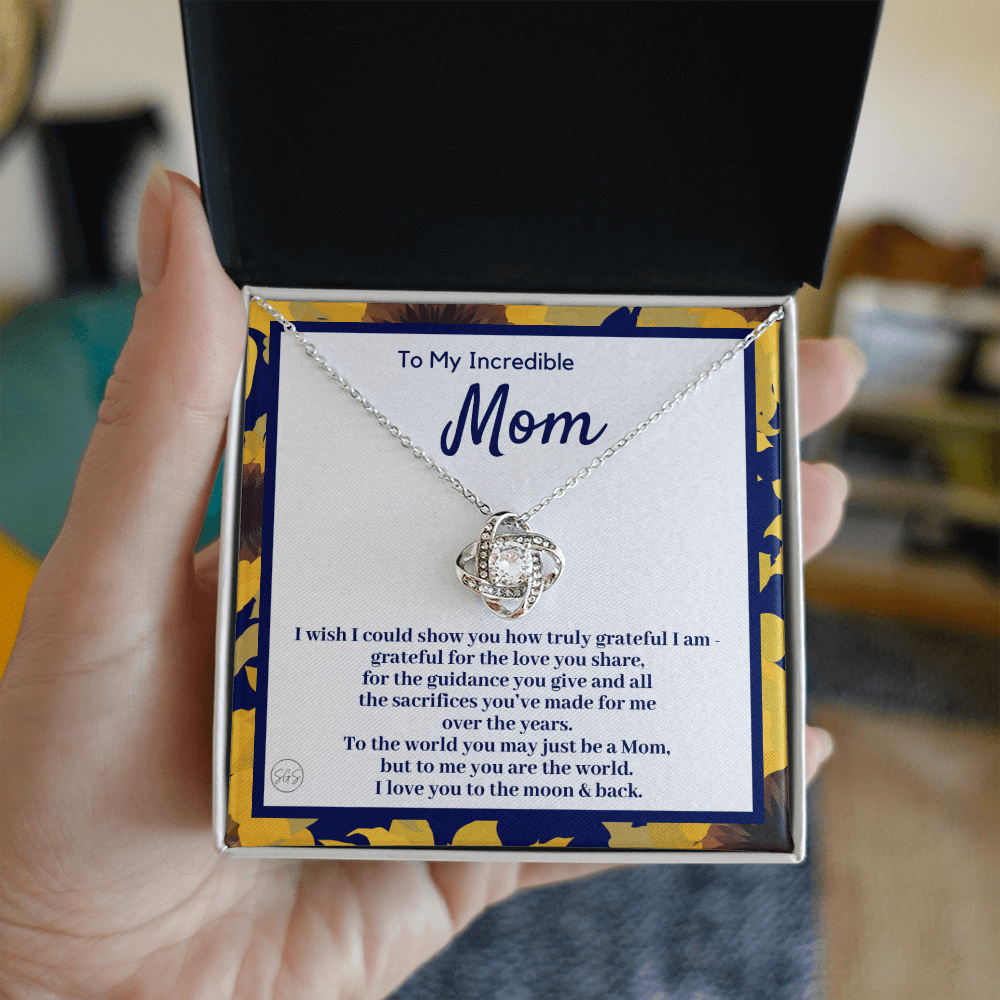 Gift for Mom | Mother's Day Gift, To My Loving Mom From Daughter, From Son, Love You to the Moon and Back, Love Knot Necklace 0422eK