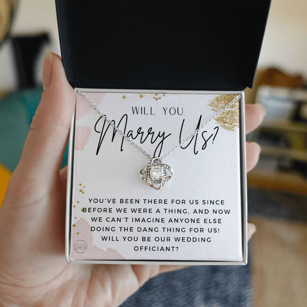 Wedding Officiant Proposal Gift | Will You Marry Us? Will You Be Our Officiant? For Friends, Best Friend Bestie Necklace Bridal Party 0817gK2
