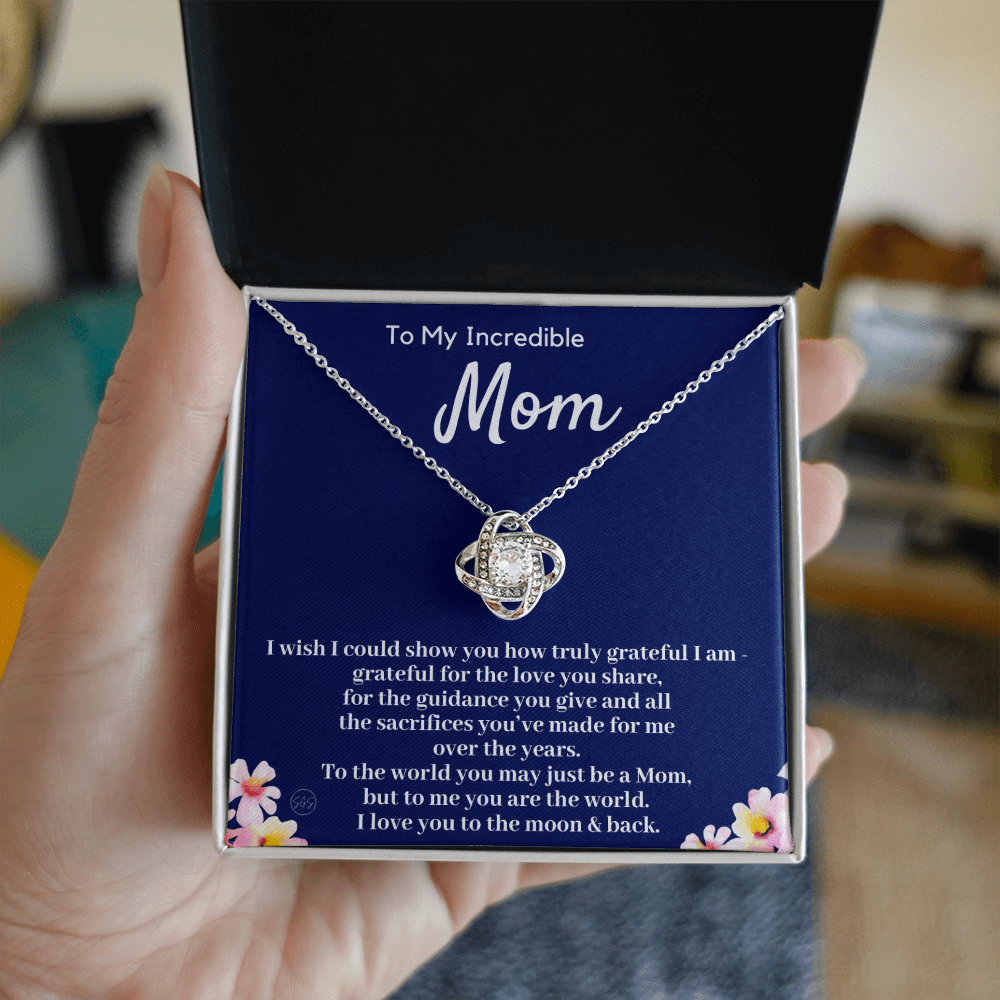 Gift for Mom | Mother's Day Gift, To My Loving Mom From Daughter, From Son, Love You to the Moon and Back, Love Knot Necklace 0422cK