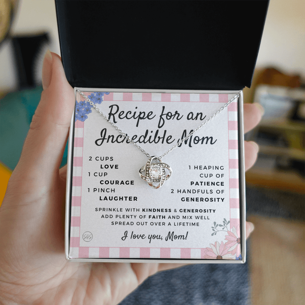 Gift for Mom | Mother's Day Necklace, Recipe for an Incredible Mother, Bonus Mom, Stepmom, From Daughter, From Son 0215dK