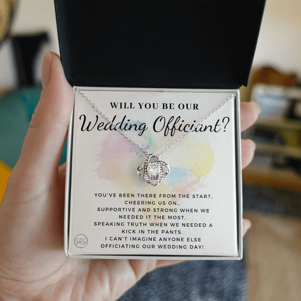 Wedding Officiant Proposal Gift | Will You Marry Us? Will You Be Our Officiant? For Friends, Best Friend Bestie Necklace Bridal Party 0817dK2