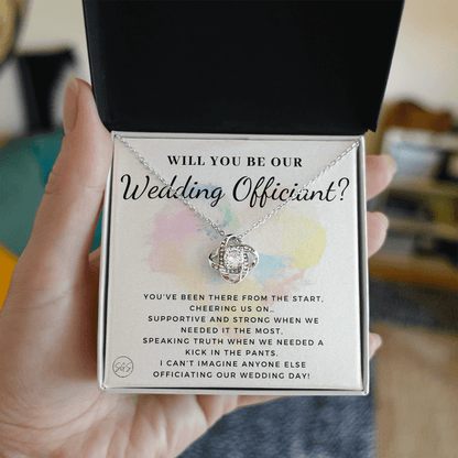 Wedding Officiant Proposal Gift | Will You Marry Us? Will You Be Our Officiant? For Friends, Best Friend Bestie Necklace Bridal Party 0817dK2