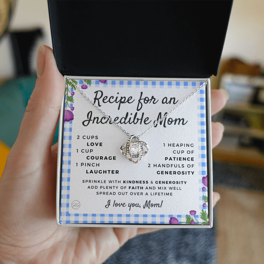 Gift for Mom | Mother's Day Necklace, Recipe for an Incredible Mother, Bonus Mom, Stepmom, From Daughter, From Son 0215bK