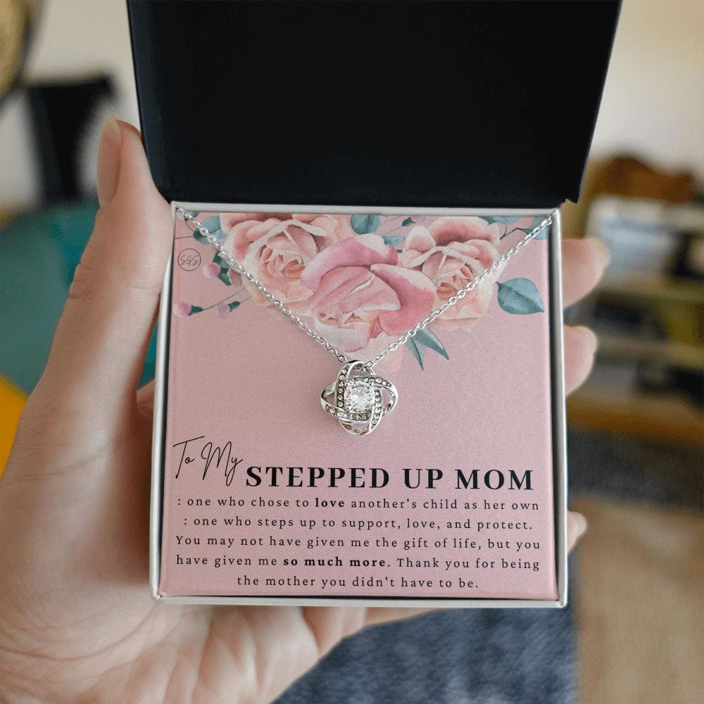 Stepped Up Mom | Christmas Gift for Stepmom, Bonus Mom Necklace, Stepmother, Grandma, Second Mama, From Step Daughter Son, Birthday, Foster