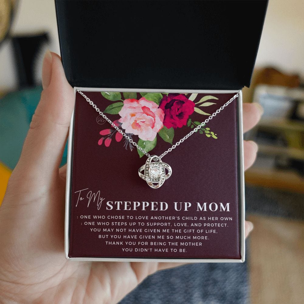 Stepped Up Mom | Christmas Gift for Stepmom, Bonus Mom Necklace, Stepmother, Grandma, Second Mama, From Step Daughter Son, Birthday, Foster