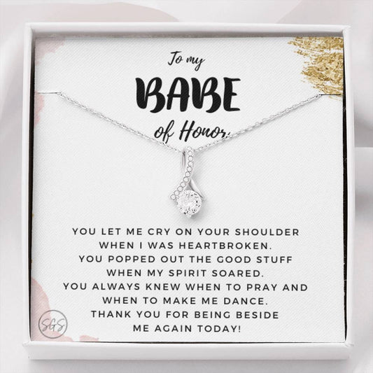 To My BABE of Honor | Stuff Gina Says, Maid of Honor Gift from the Bride, Thank you gift, Bridal Party, Wedding, Rehearsal Dinner, Minimalist Necklace 0622D