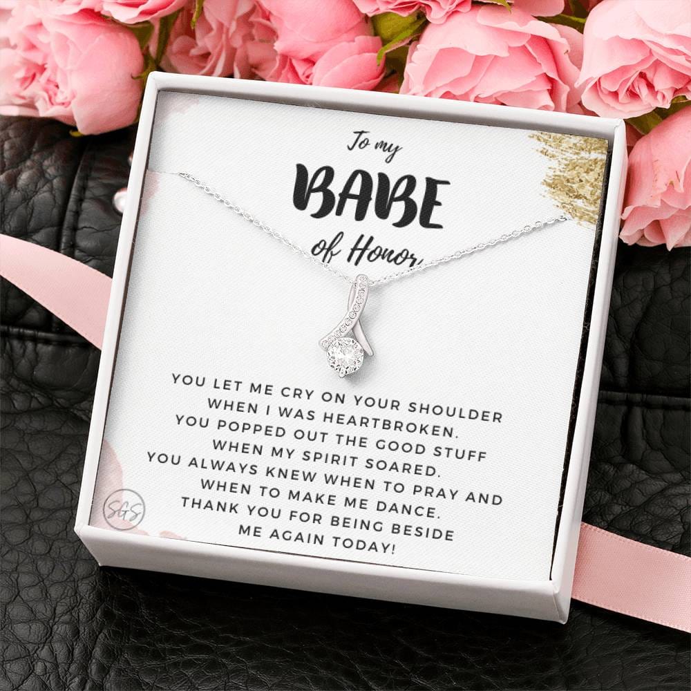 To My BABE of Honor | Stuff Gina Says, Maid of Honor Gift from the Bride, Thank you gift, Bridal Party, Wedding, Rehearsal Dinner, Minimalist Necklace 0622D