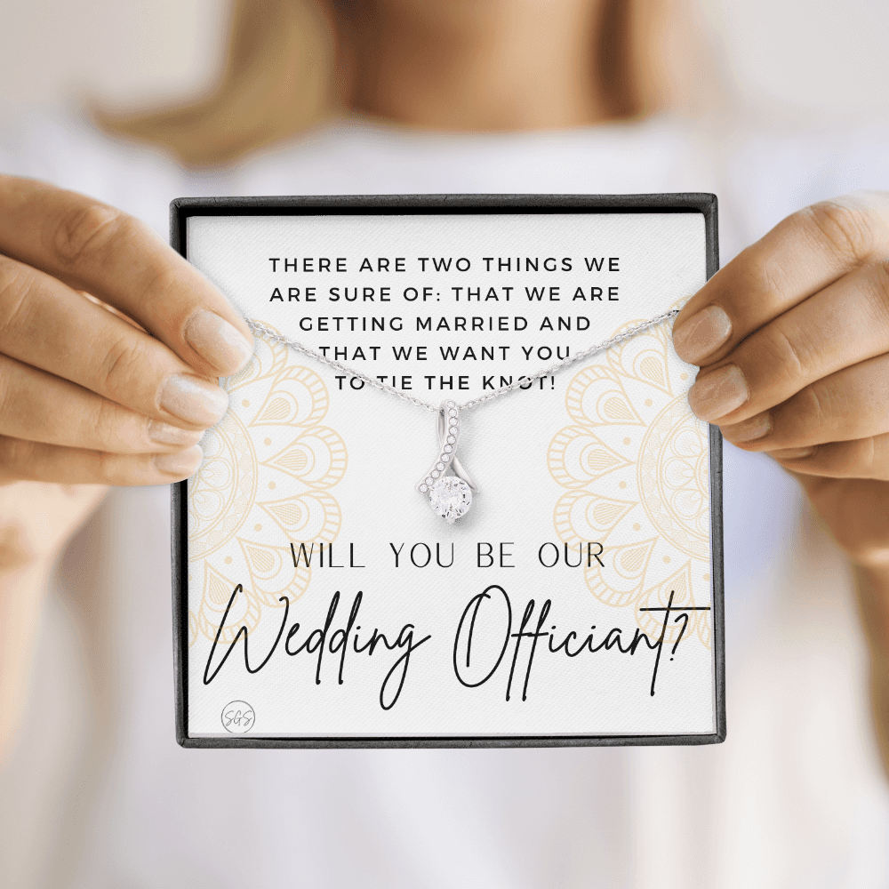 Wedding Officiant Proposal Gift | Will You Marry Us? Will You Be Our Officiant? For Friends, Best Friend Bestie Necklace Bridal Party 0817hbbA