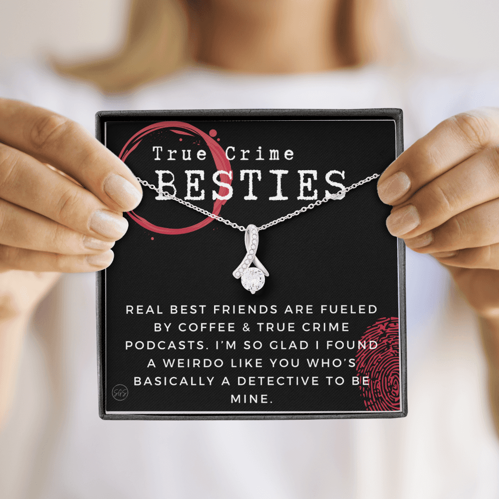 True Crime Best Friend Gift | Christmas Gift for Bestie, Funny Best Friend Necklace, True Crime & Wine, Podcast Junkie, Coffee Lover 1118-06B