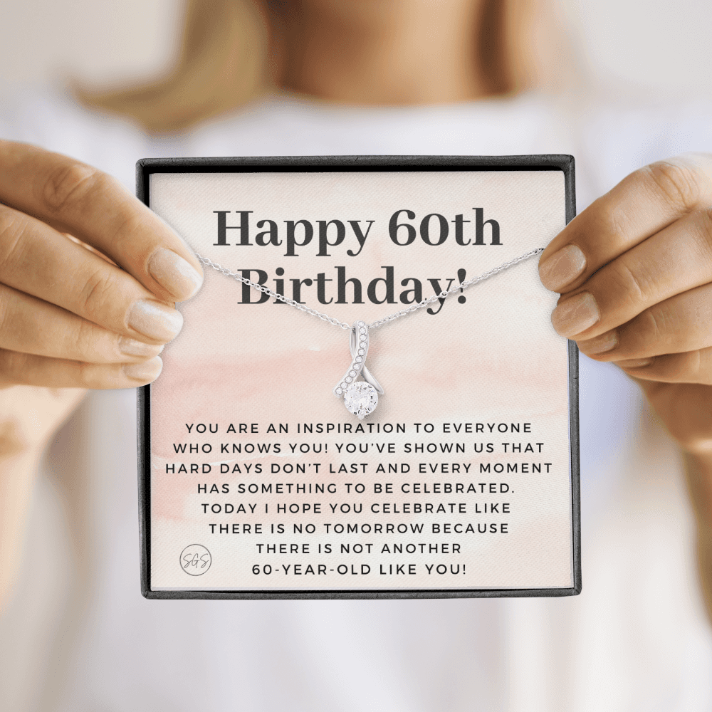 60th Birthday Gift for Women | Bday Present for Mom, Stepmom, Grandma, Friend, Employee, Funny and Heartfelt Card and Necklace 2808b