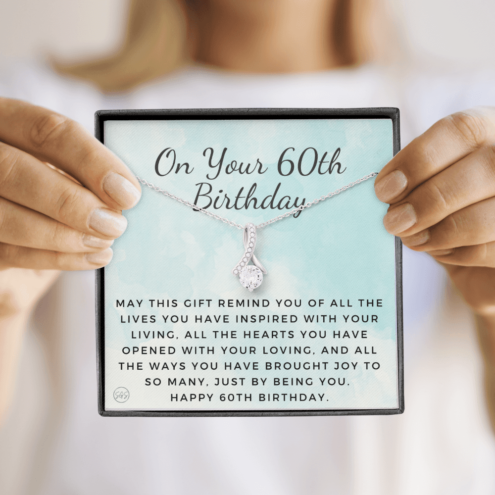 60th Birthday Gift for Women | Bday Present for Mom, Stepmom, Grandma, Friend, Employee, Funny and Heartfelt Card and Necklace 2803b