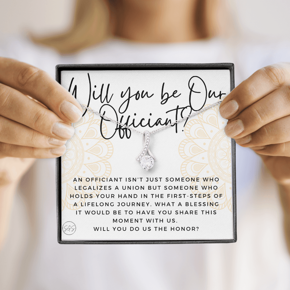 Wedding Officiant Proposal Gift | Will You Marry Us? Will You Be Our Officiant? For Friends, Best Friend Bestie Necklace Bridal Party 0817abA