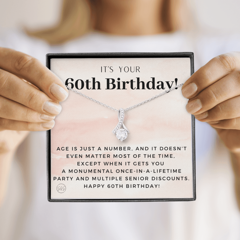 60th Birthday Gift for Women | Bday Present for Mom, Stepmom, Grandma, Friend, Employee, Funny and Heartfelt Card and Necklace 2805b