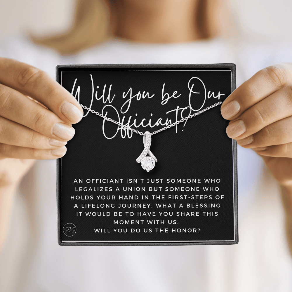 Wedding Officiant Proposal Gift | Will You Marry Us? Will You Be Our Officiant? For Friends, Best Friend Bestie Necklace Bridal Party 0817cbA