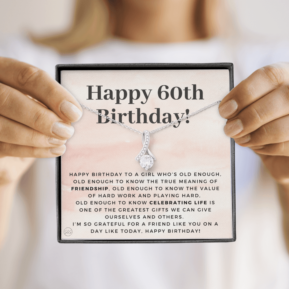 60th Birthday Gift for Women | Bday Present for Mom, Stepmom, Grandma, Friend, Employee, Funny and Heartfelt Card and Necklace 2800b