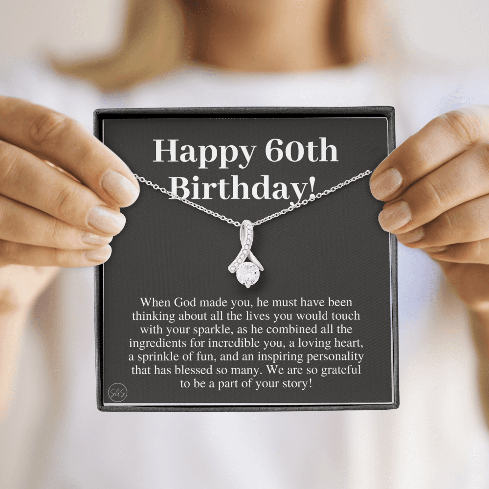 60th Birthday Gift for Women | Bday Present for Mom, Stepmom, Grandma, Friend, Employee, Funny and Heartfelt Card and Necklace 2802b
