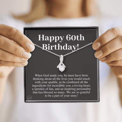 60th Birthday Gift for Women | Bday Present for Mom, Stepmom, Grandma, Friend, Employee, Funny and Heartfelt Card and Necklace 2802b