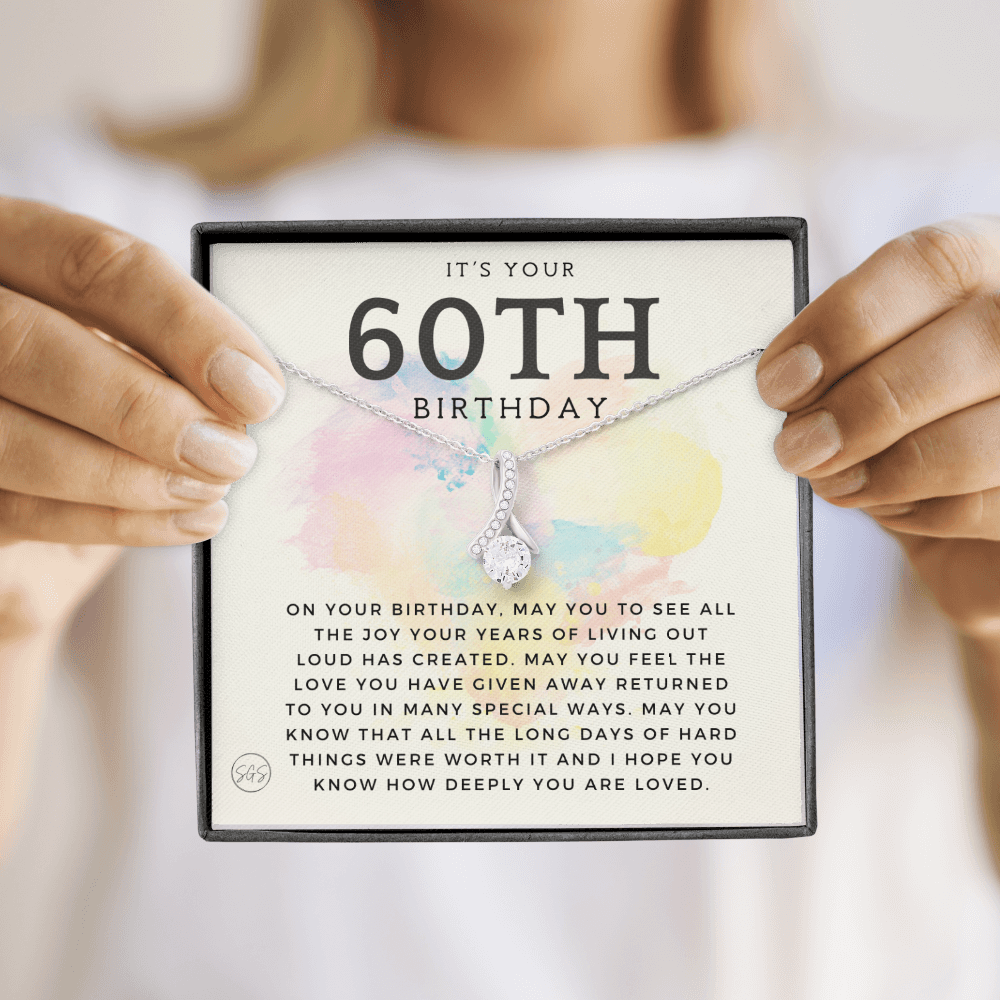 60th Birthday Gift for Women | Bday Present for Mom, Stepmom, Grandma, Friend, Employee, Funny and Heartfelt Card and Necklace 2804b
