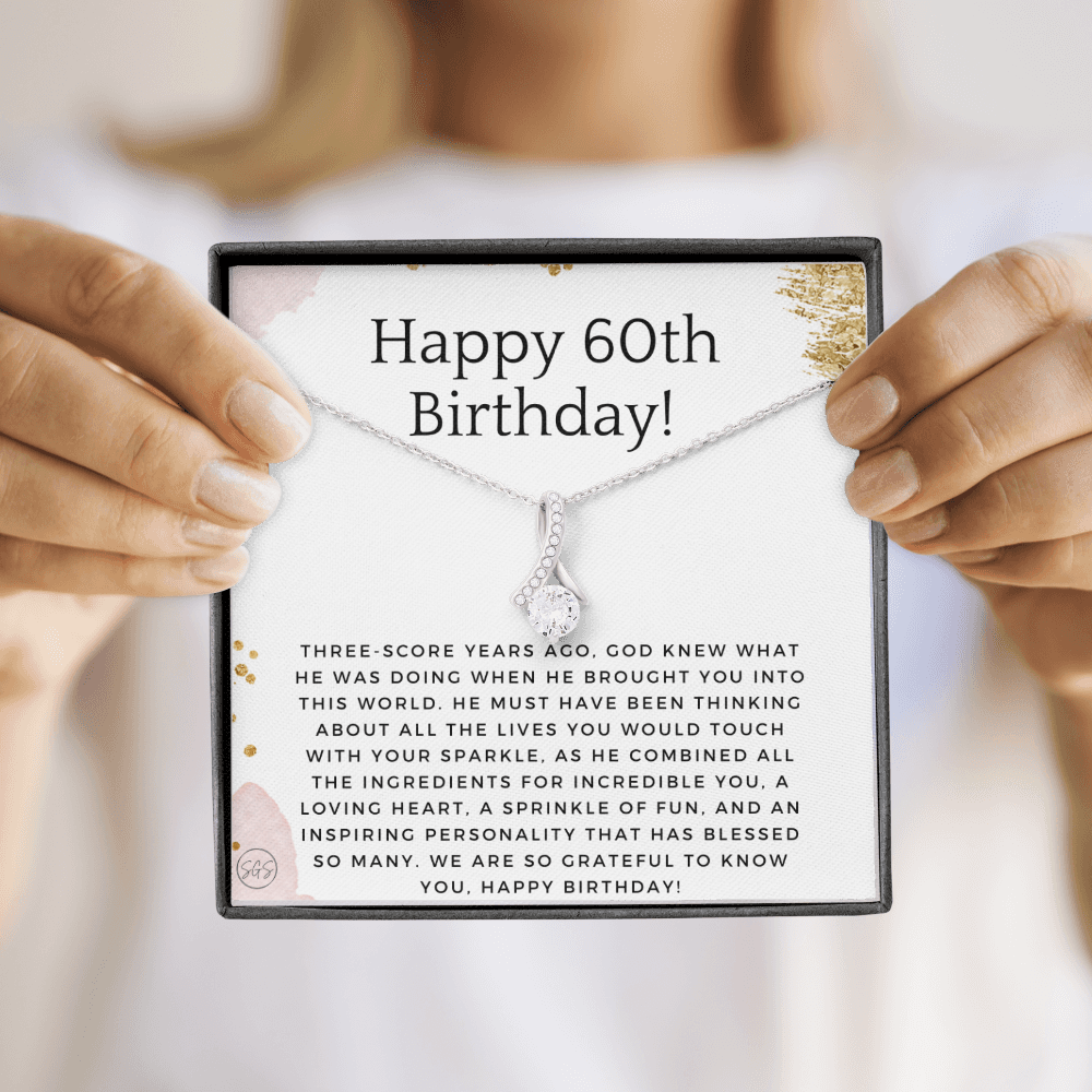 60th Birthday Gift for Women | Bday Present for Mom, Stepmom, Grandma, Friend, Employee, Funny and Heartfelt Card and Necklace 2801b