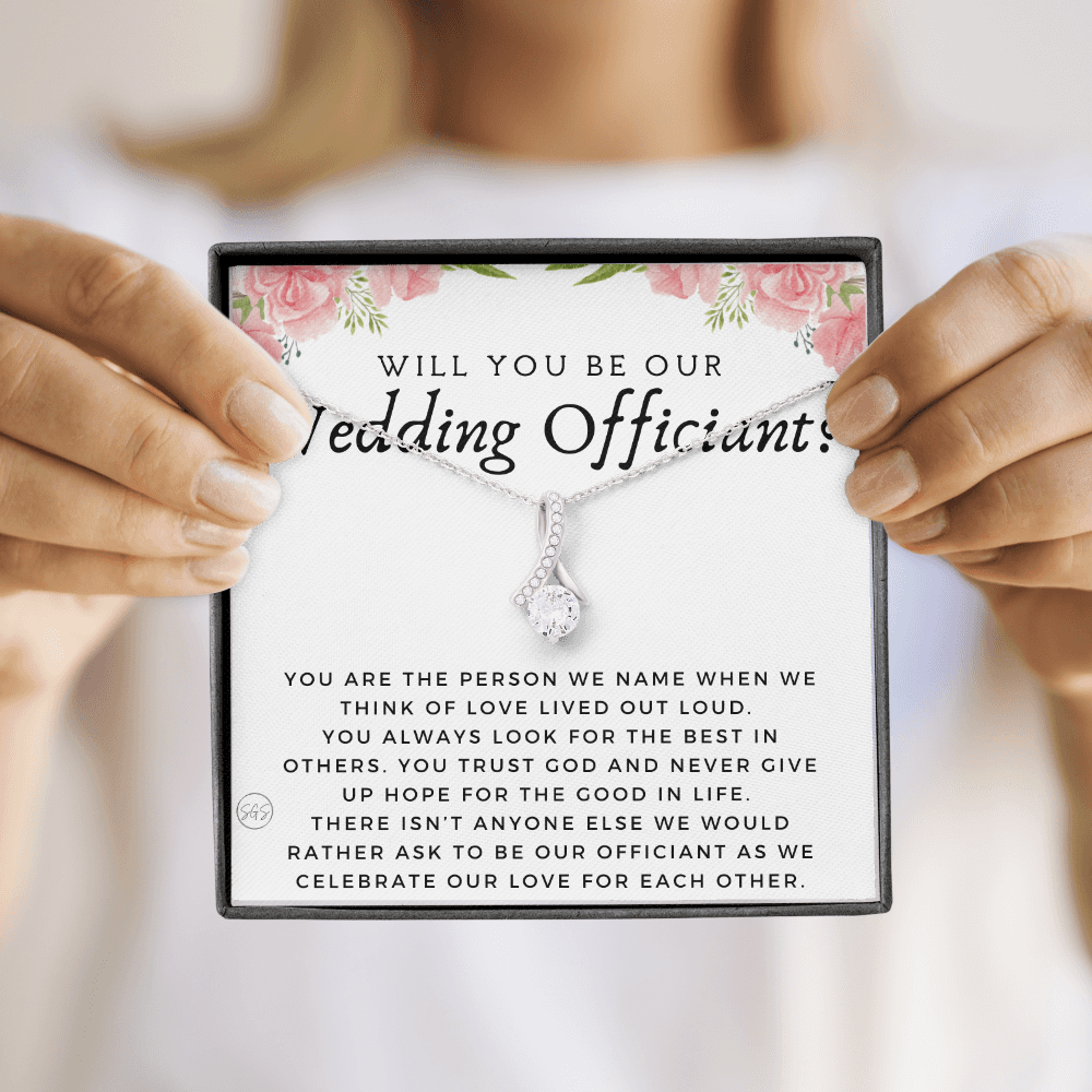 Wedding Officiant Proposal Gift | Will You Marry Us? Will You Be Our Officiant? For Friends, Best Friend Bestie Necklace Bridal Party 0817fbA